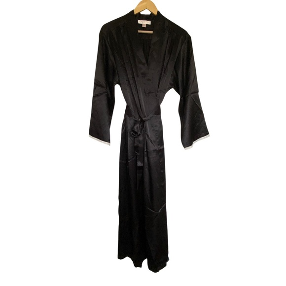 OSCAR de la RENTA Pink Label Black Satin Belted Robe Size M/L